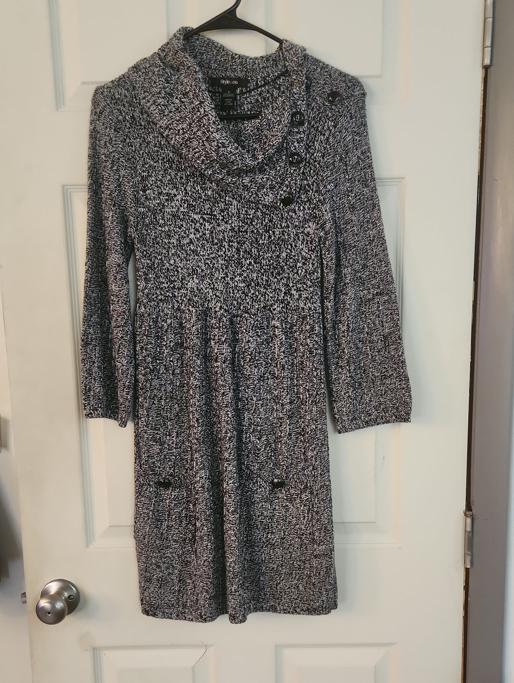 Style & Co. Black and White Marled Cowl Neck Sweater Dress